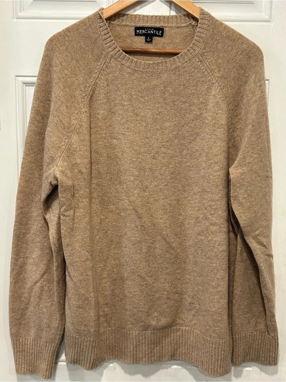 J Crew Mercantile Men’s Lambswool Blend Crewneck Sweater Tan Beige Large J7419